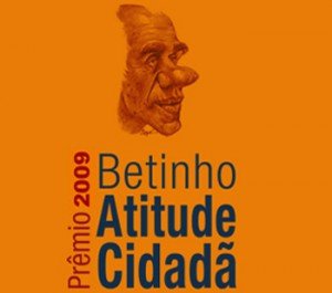 Na imagem, a logotipo de divulgação do prêmio 2009 Betinho Atitute Cidadão, que conta além do título do evento, com a caricatura de Bentinho em perfil.