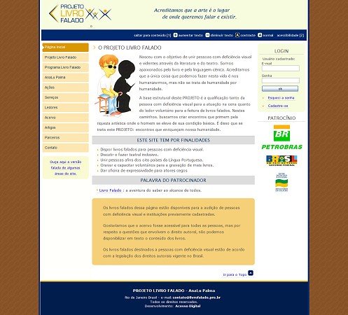 Captura de tela do site do projeto Livro Falado. Link abrirá em nova janela ou aba.