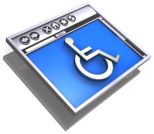 Cadeira de rodas sobre fundo azul em tela de computador