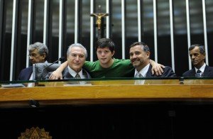 Breno Viola com o Presidente da Câmara, Michel Temer e o Deputado Paulo Pimenta