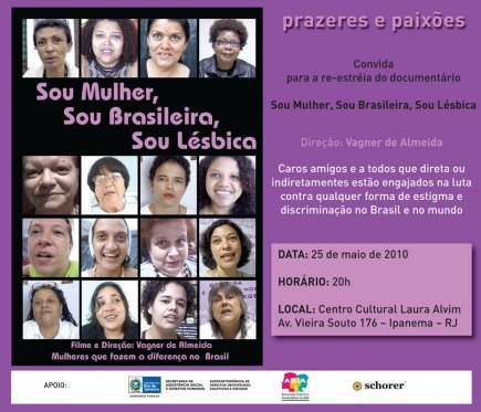 Convite para o filme com data, local e fotos de mulheres