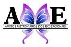 Logotipo da Ame, com borbolea azul e lilás no lugar da letra M