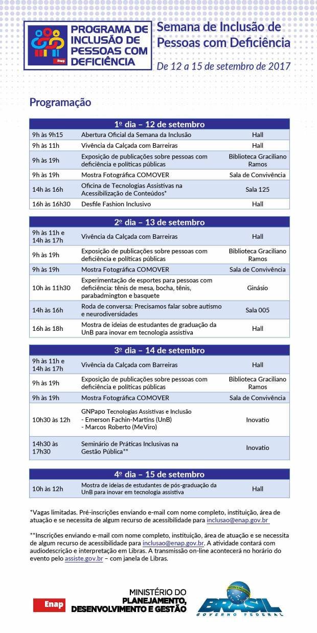 Programação da semana. Detalhamento no corpo da postagem.