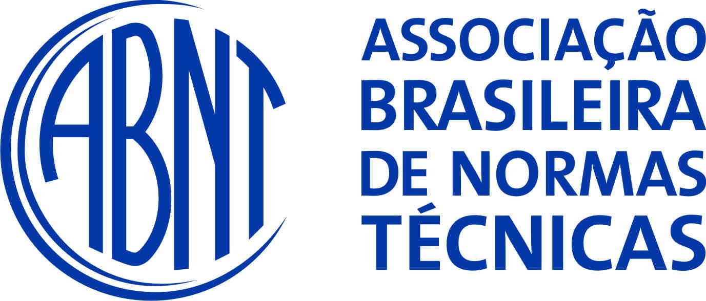 Logo da ABNT, circulo com as letras ABNT dentro, em azul. Associação Brasileira de Normas Técnicas.