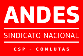 Logo da ANDES - Sindicato Nacional - CSP Conlutas - Fundo vermelho, letras brancas.