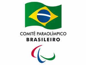 Logo do Comite Paraolimpico Brasileiro - Bandeira do Brasil e tres fitas, em vermelho, azul e verde.