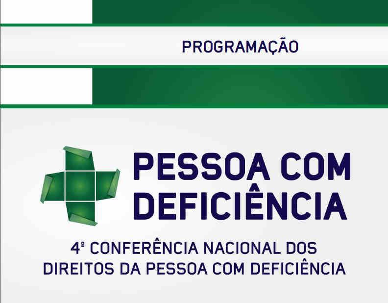 baner da Conferência, com letras azuis em fundo branco e detalhes em verde.