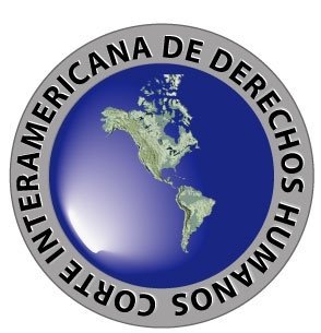 Logotipo da Corte Interamericana de Direitos Humanos - em forma de globo, onde aparece o mapa das Américas.