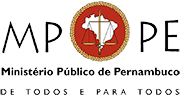 logo do MP de Pernambuco - Mapa do Brasil com balanca. De todos para todos.