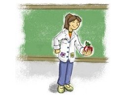 Professora segurando nas mãos uma maçã