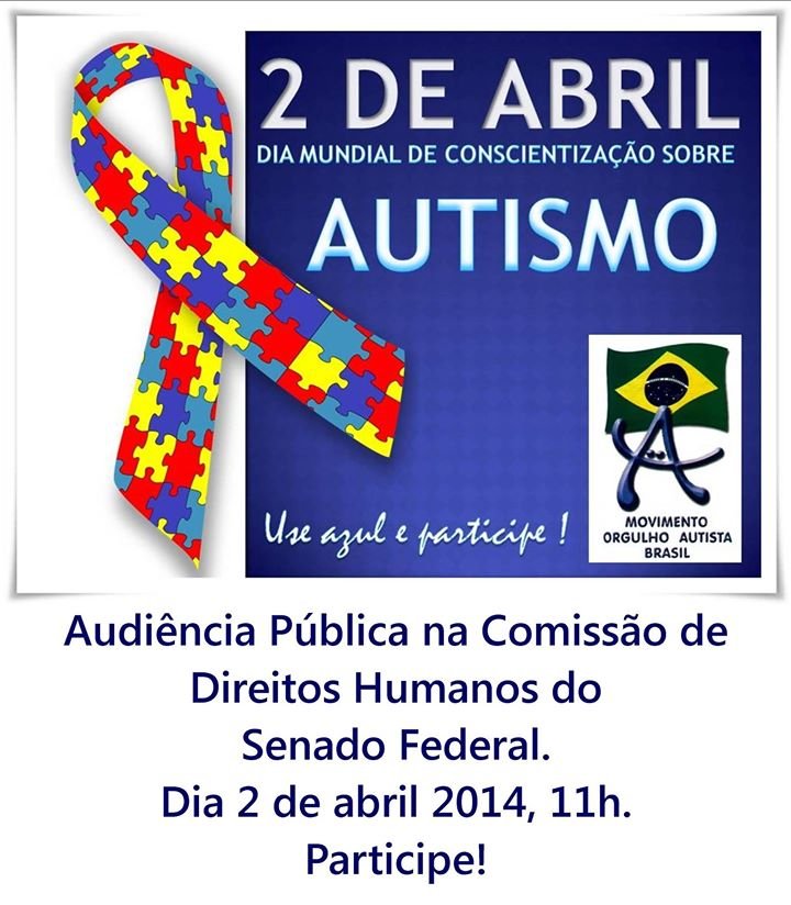 Texto transcrito acima. A fita símbolo do autismo decora o flyer.