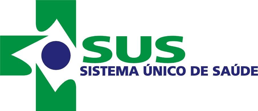 Logotipo do Sistema Único de Saúde, em uma cruz em verde com uma bola azul e losango branco no meio.