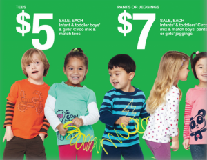 target-down-syndrome-model-kid-ad-640x497 Imagem de 5 criancas, tres meninas - uma negra, uma loura e uma oriental, e dois meninos, um oriental e outro louro com sindrome de Down, sob fundo verde mostrando camisetas com preco de 6 e 7 dolares. Todos aparentam ter entre 5 e 6 anos de idade.