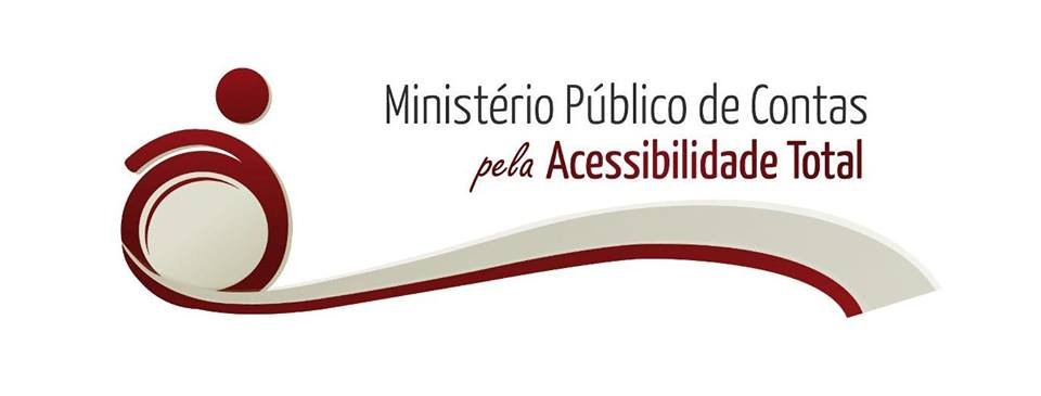 logo da campanha, em cinza e vermelho, cadeira de rodas estilizada escrevendo - Ministerio Publico de Contas pela acessilibilidade total.