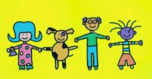 Diferenças - illusrtração de Todd Parr, onde aparece uma mulher, um cachorro, um homem adulto e uma criança