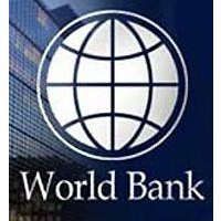 vwbb2010ez Logo do Banco Mundial - Sobre fundo azul, e imagem do prédio do banco ao fundo, um globo terrestre e World Bank escrito embaixo.