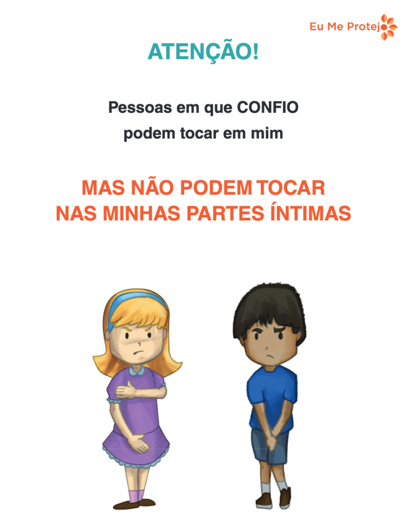 menina e menino com cara zangada cobrindo as partes intimas - atencao pessoas em quem confio podem tocar em mim mas nao podem tocar nas minhas partes intimas logo eu me protejo.