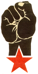 ilustração de punho negro fechado, com estrela vermelha em baixo.
