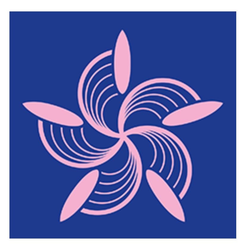 pictograma fundo azul e desenhos rosa parecendo uma flor.