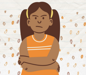 ilustracao de menina negra com cara enfezada.