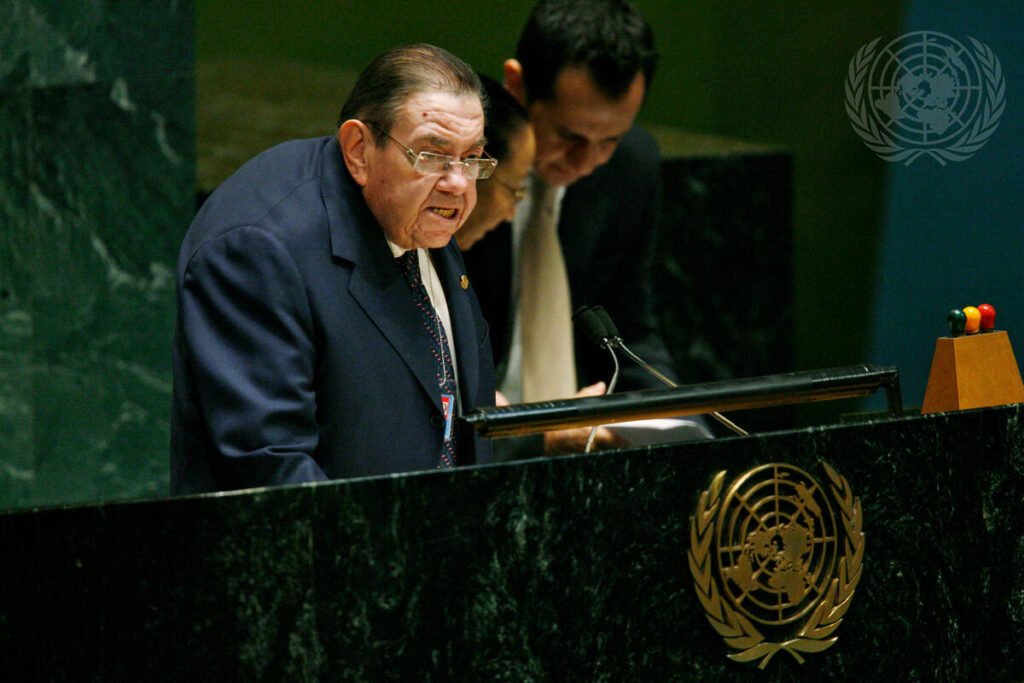 Gallardo no púlpito da ONU.